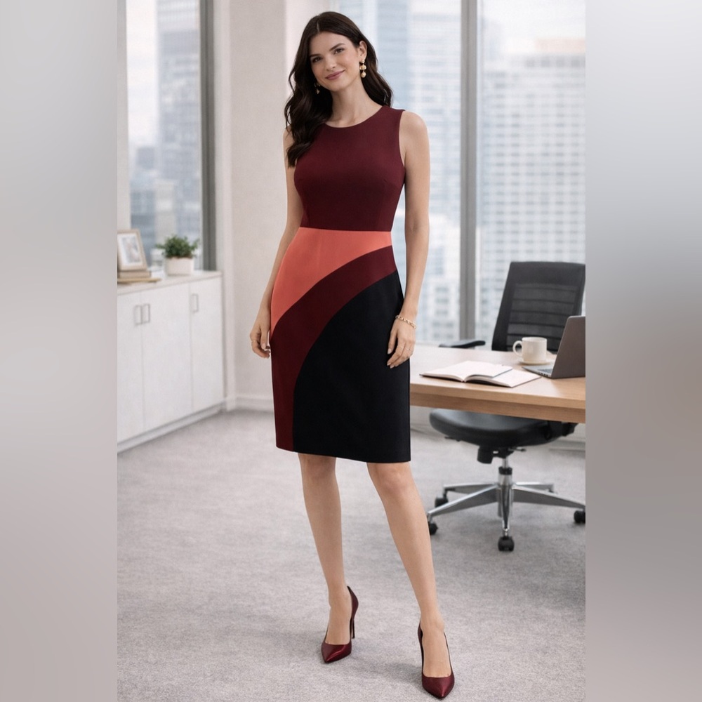 Ann Taylor Burgundy and Coral Midi Dress